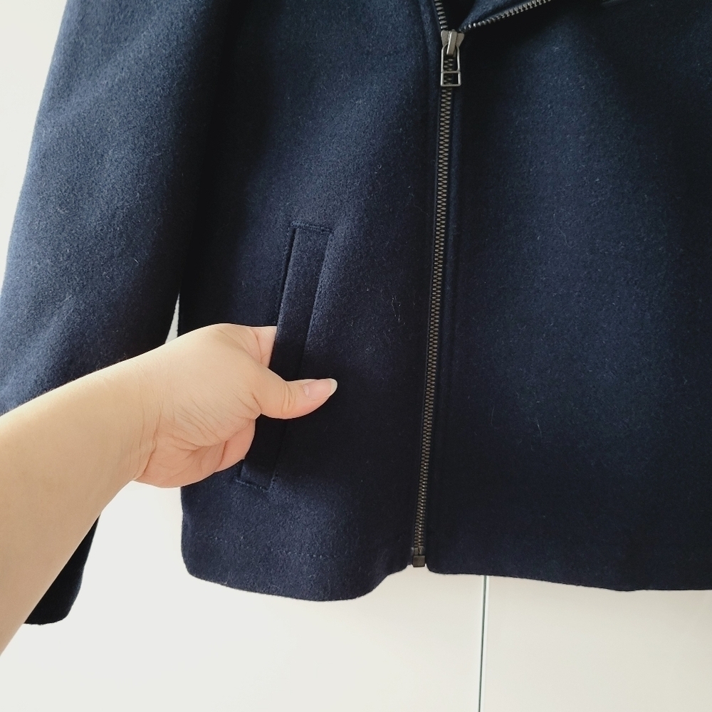 J. Crew Crewcuts Girl's Navy Wool Moto Jacket - Picture 5 of 9